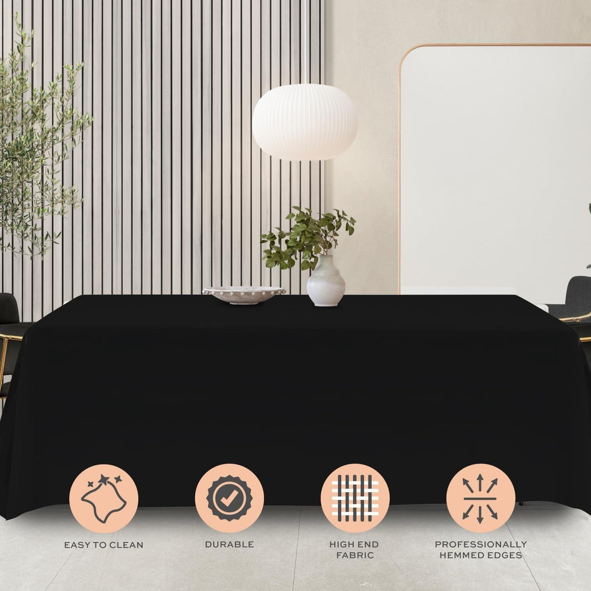 2 Pack Black Tablecloth 90x132 in 6 Ft Rectangle Table Polyester