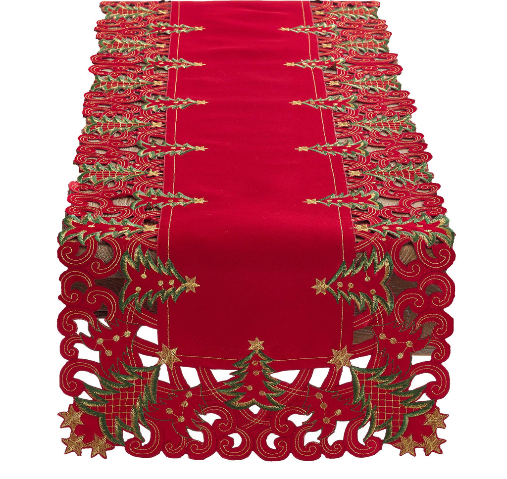 Fennco Styles  Embroidered Christmas Tree Cutwork Border 16 x 108 Inch Table Runner