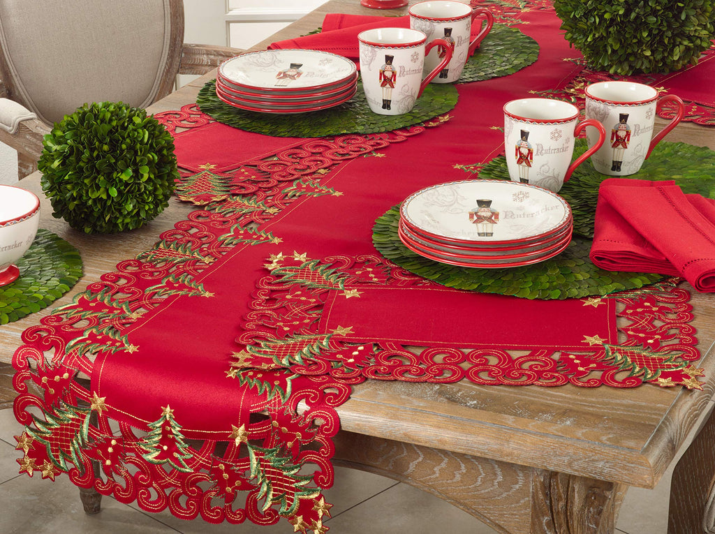 Fennco Styles  Embroidered Christmas Tree Cutwork Border 16 x 108 Inch Table Runner