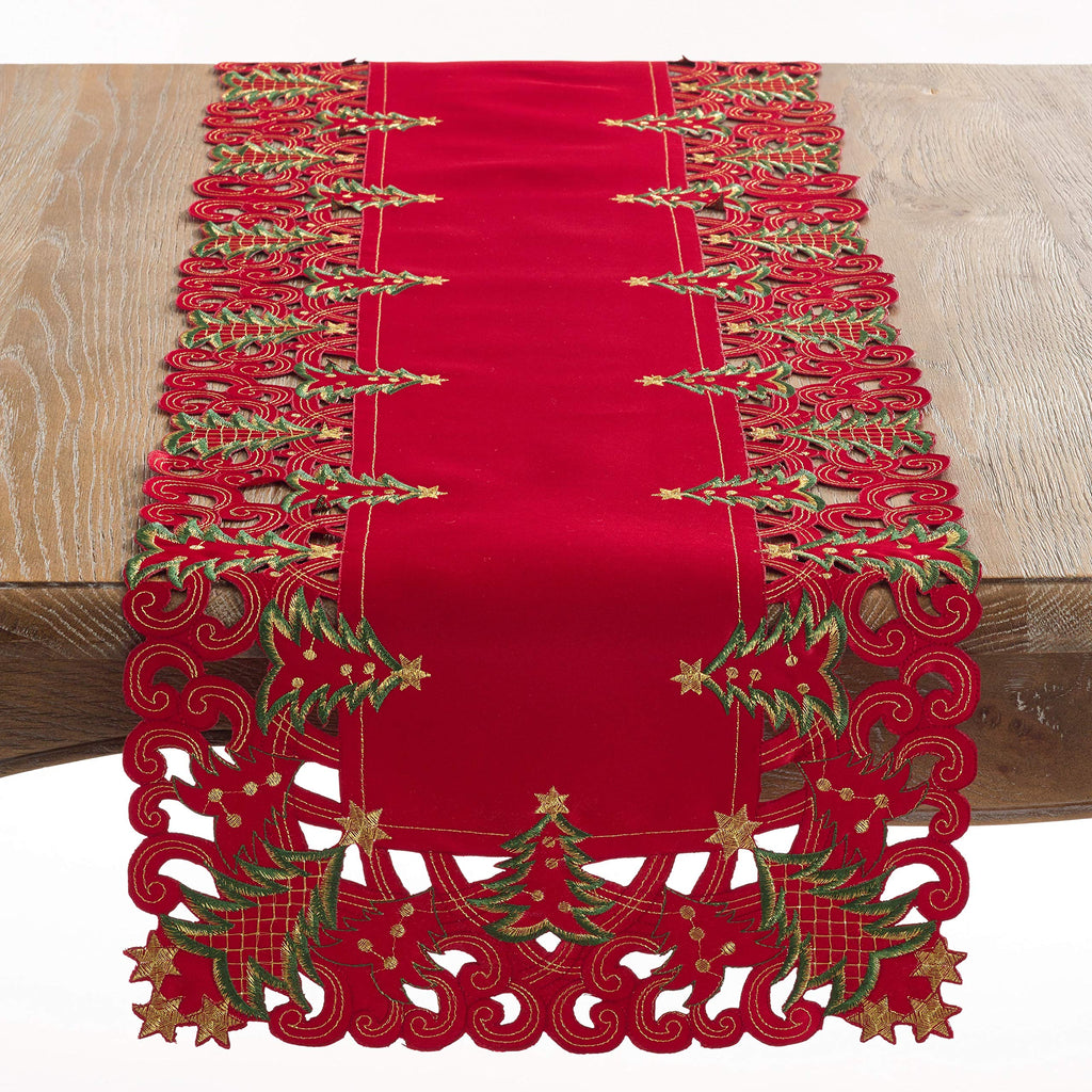 Fennco Styles  Embroidered Christmas Tree Cutwork Border 16 x 108 Inch Table Runner
