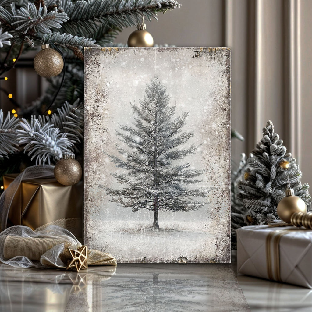 Vintage Christmas Tree Wall Art with Free Christmas Recipe Book