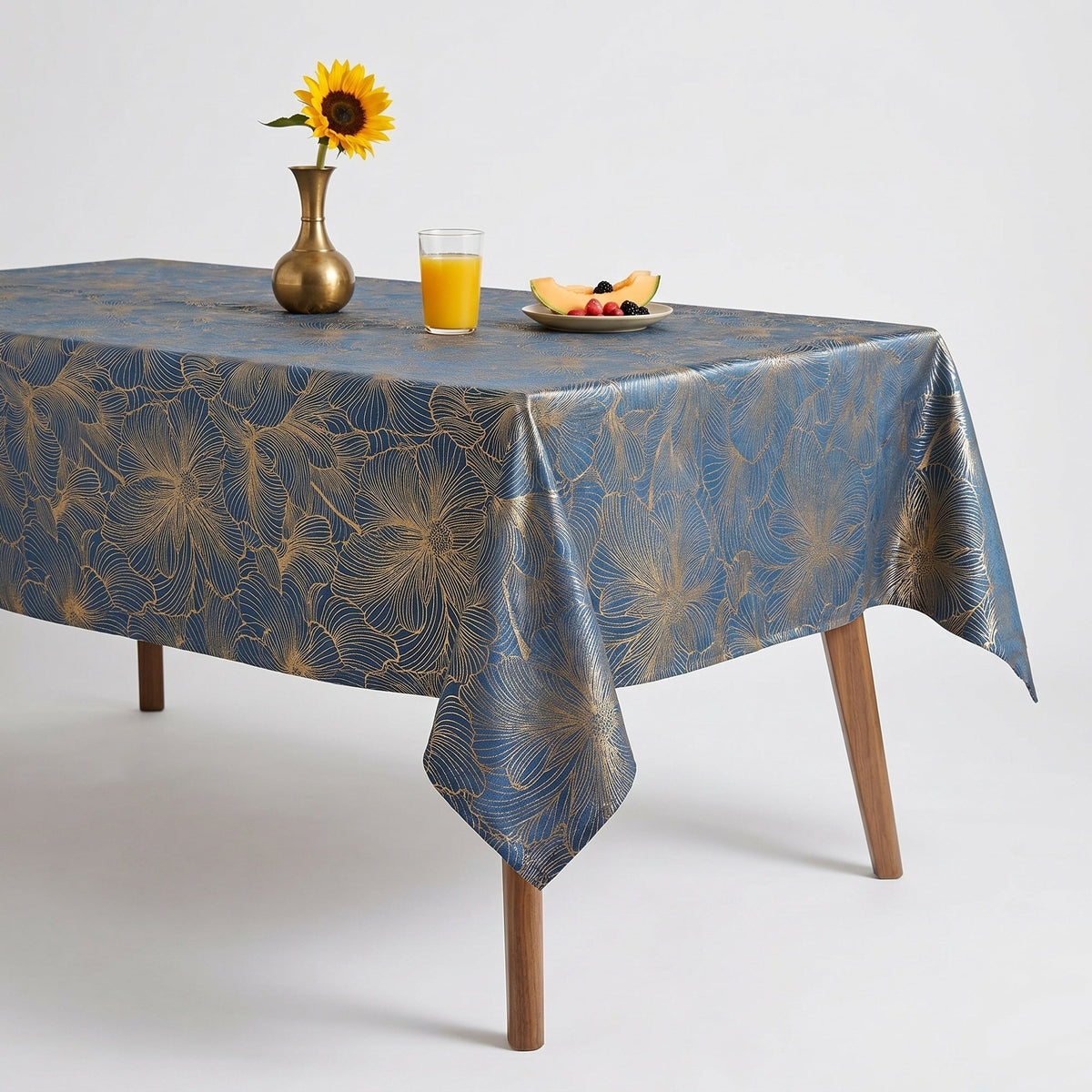 Delhi Metallic Flower Jacquard Tablecloth – Blue