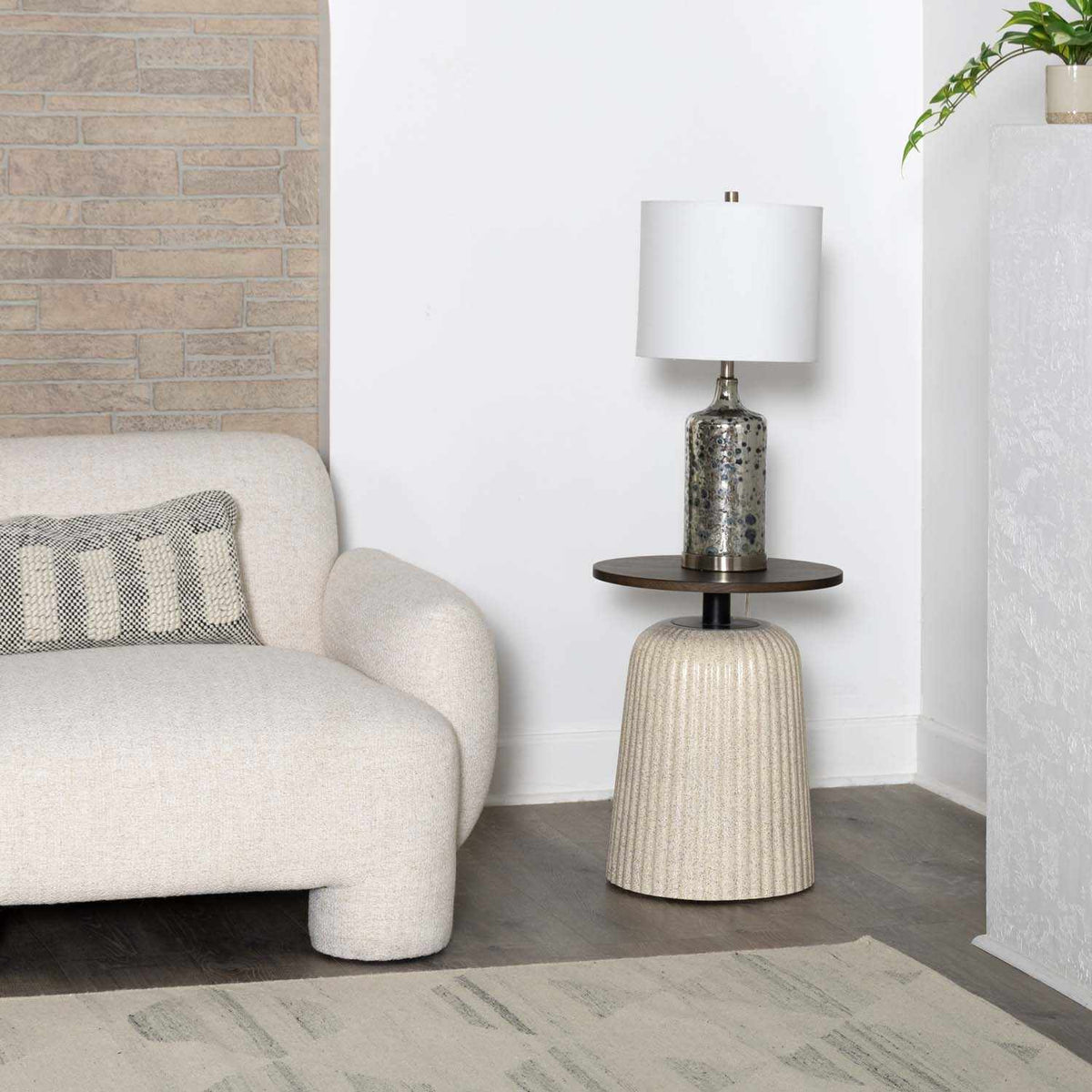 Lentner Ribbed White Ceramic Table Lamp