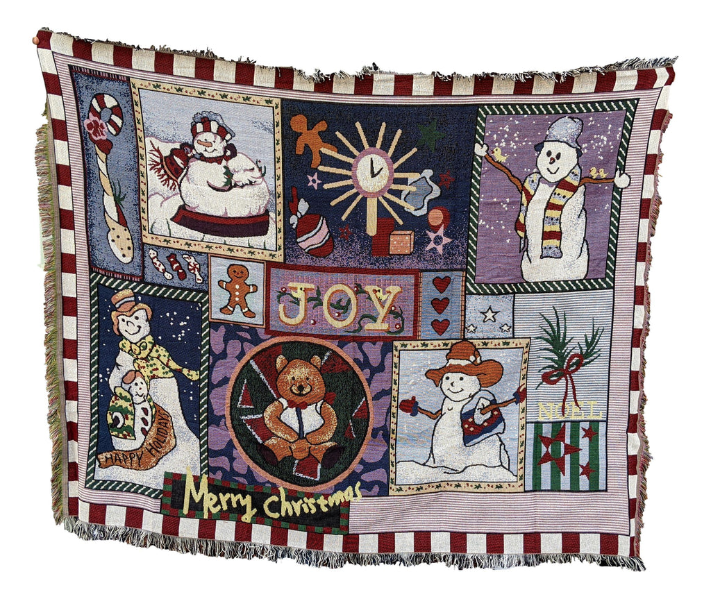 Tache Wonderful Season Snowman Tapestry Throw Blanket with Fringe (2270)