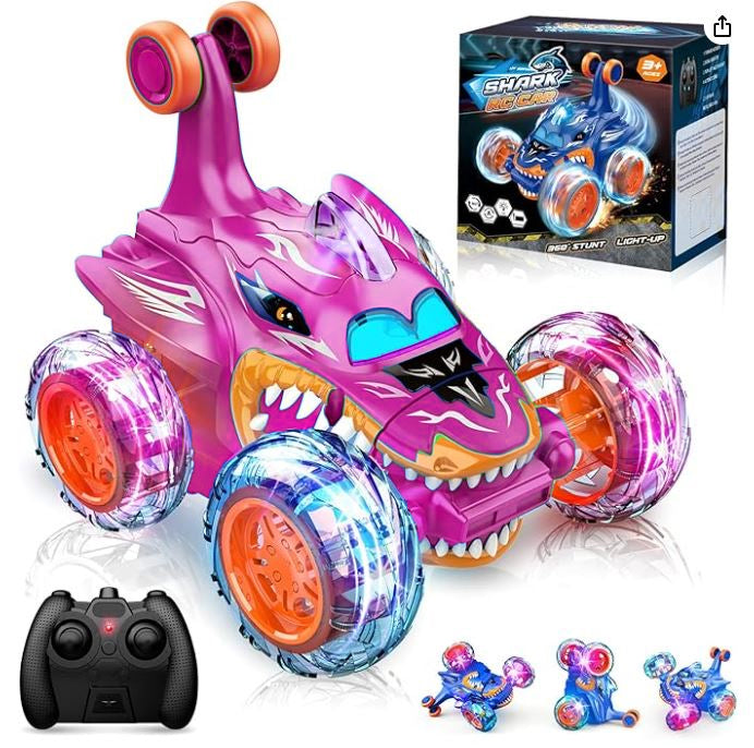 Remote Control Stunt Car Shark RC Kids Toy Outdoor 360° Rotating Boys and Girls - Blue