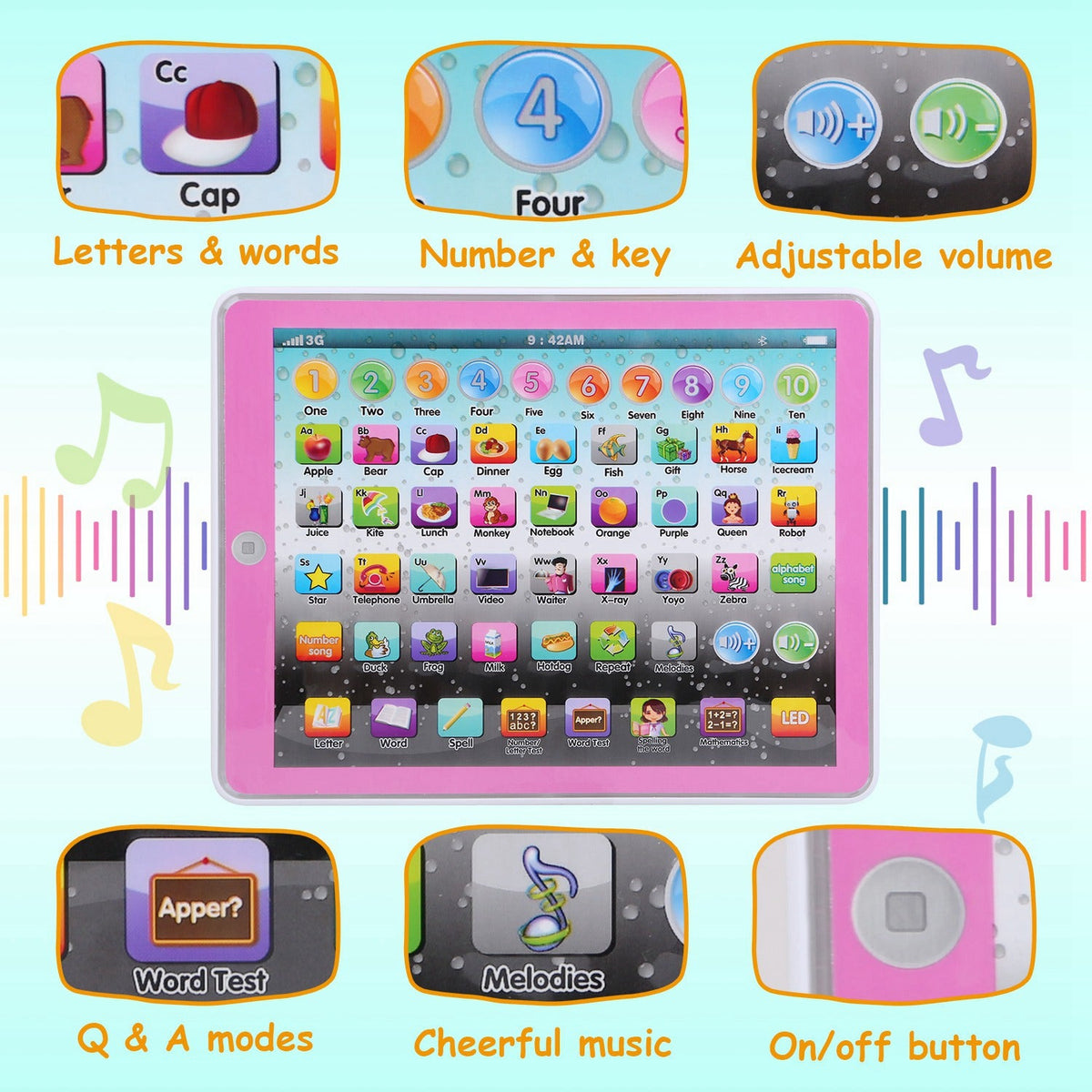 Educational Learning Study Tablet Pad Gift for Aged 2 3 4 5 6 7 Girls Boys