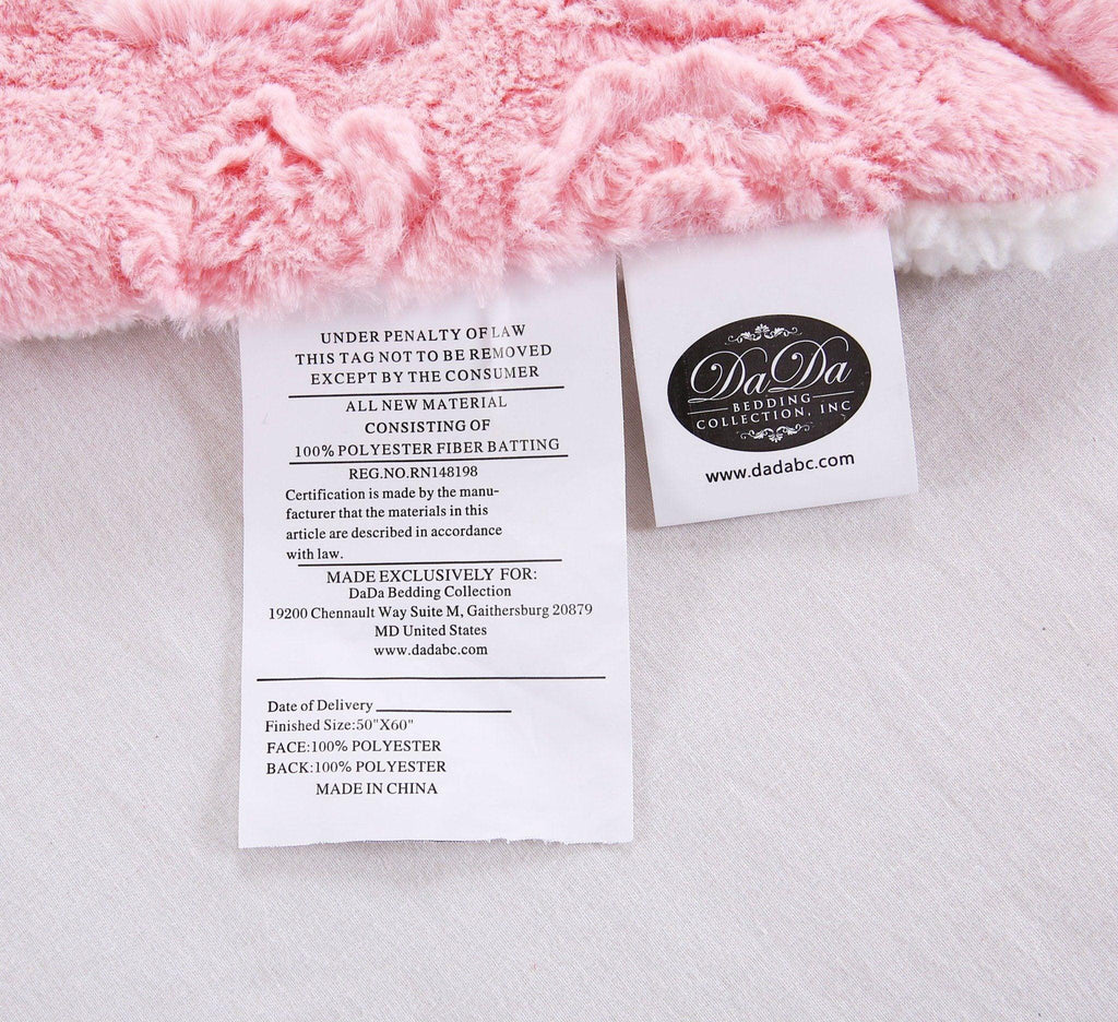 DaDa Bedding Luxury Blossom Pink Rose Buds Pink Sherpa Backside Faux Fur Throw Blanket (BL-171752)
